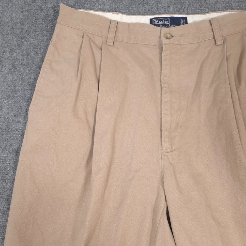 VTG Polo Ralph Lauren Hammond Pant Mens 35x28* Beige Chino Pleated Cuffed READ